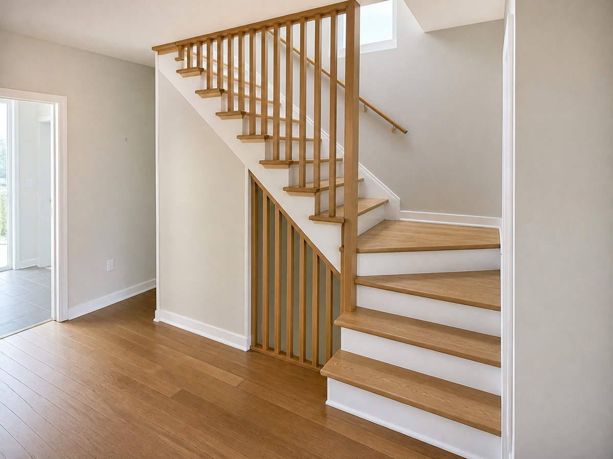 Escalier en chêne blanc sur mesure, vue d’ensemble